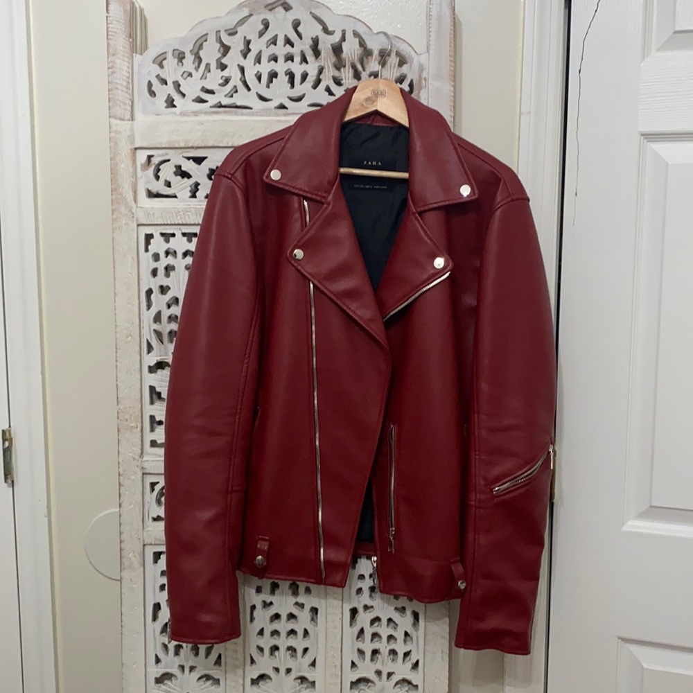 Zara red leather jacket.